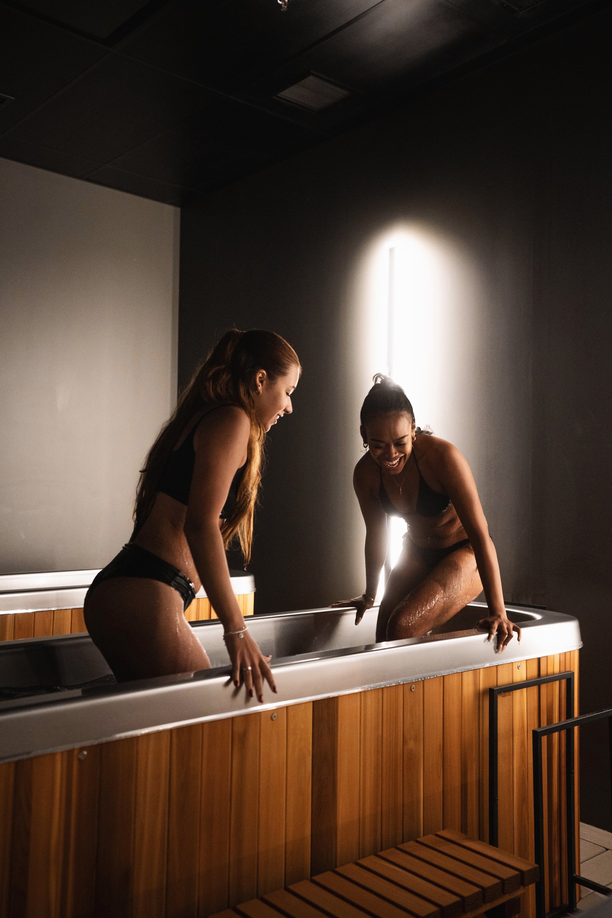 A member warming up in the sauna at Offline Wellness Club